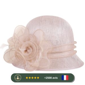 Chapeau femme années 30 beige en lin