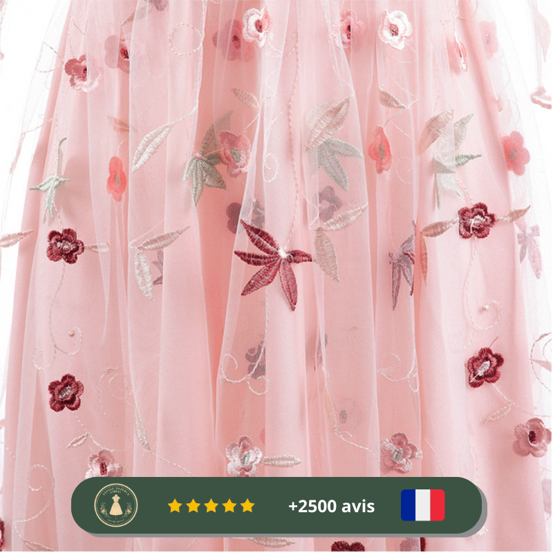 Robe trapèze rose avec dentelle à motifs fleuris des années 20 – Image 4