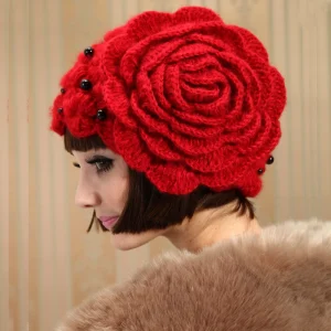 Chapeau années 30 rouge béret en tricot