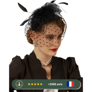 Chapeau noir Fascinator des années 20