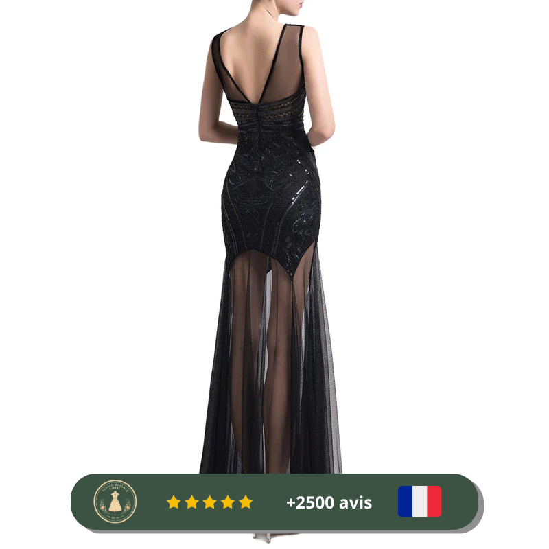 Robe de mariée vintage noire à paillettes des années 20 – Image 3