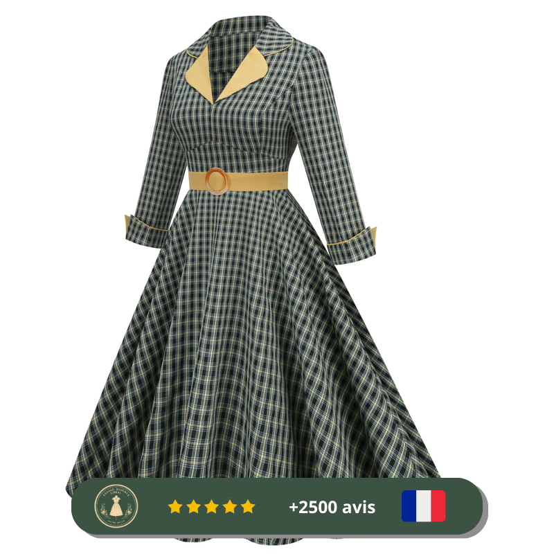 Robe années 30 trapèze à carreaux jaunes et noirs – Image 3