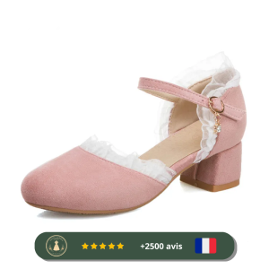 Chaussures à talons bas rose des années 30
