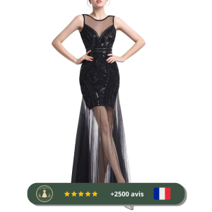 Robe de mariée vintage noire à paillettes des années 20
