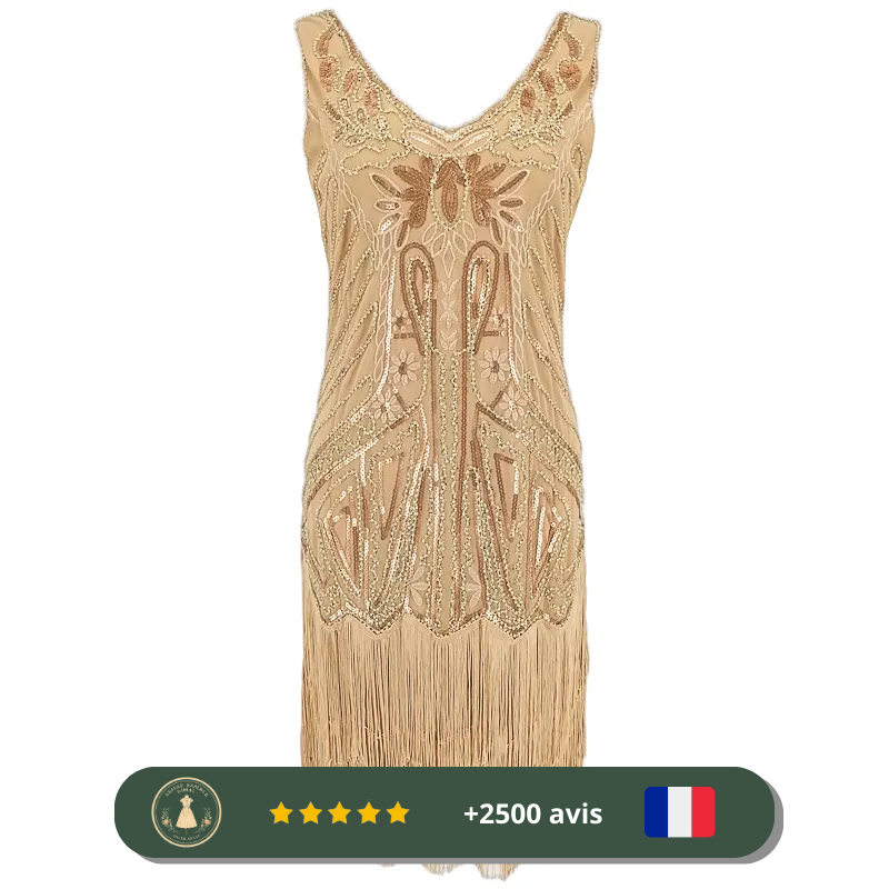Robe courte beige avec col V des années 20 – Image 2