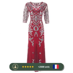 Robe rouge pailletée pour cocktail des années 20