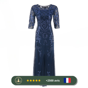 Robe bleue longue des années 30 pour mariage