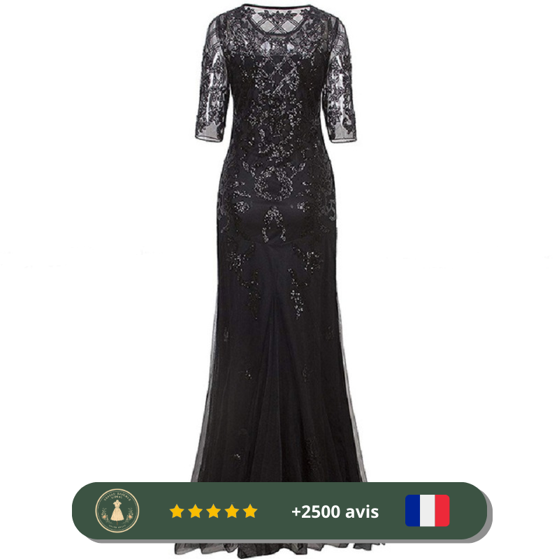 Robe noire longue à paillettes de soirée des années 20 – Image 2