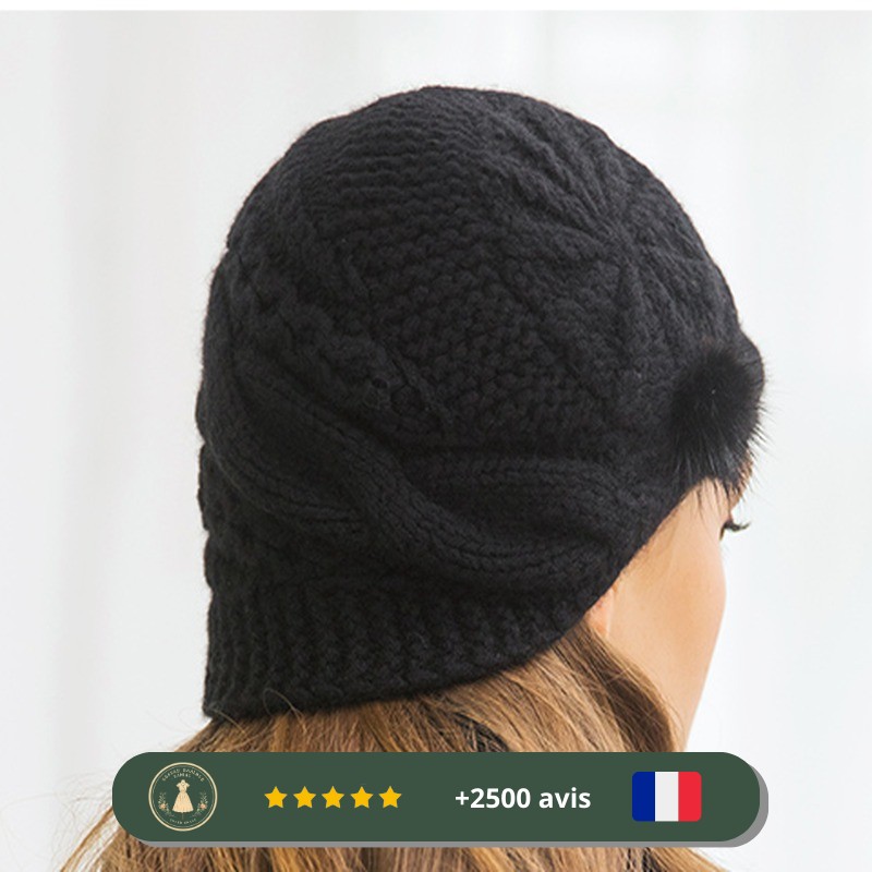 Chapeau années 30 noir tissé – Image 3