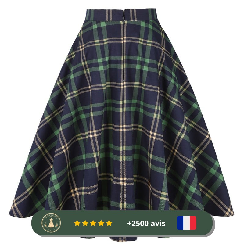 Jupe années 30 à carreaux verts – Image 3