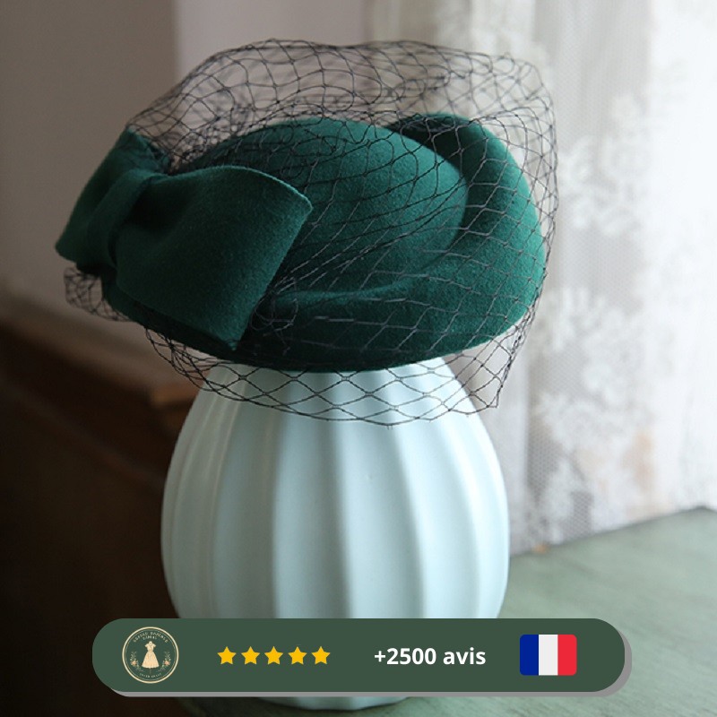 Chapeau vert sombre en laine des années 30 pour femme – Image 4