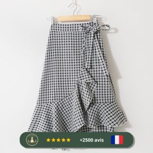 Jupe vichy croisée à carreaux noir et blanc des années 60