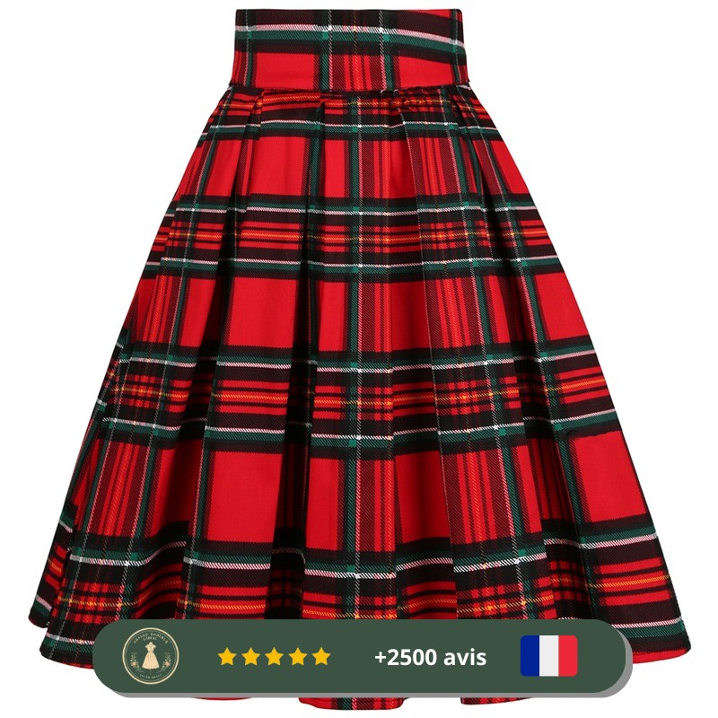 Jupe rouge à carreaux style des années 30 – Image 2