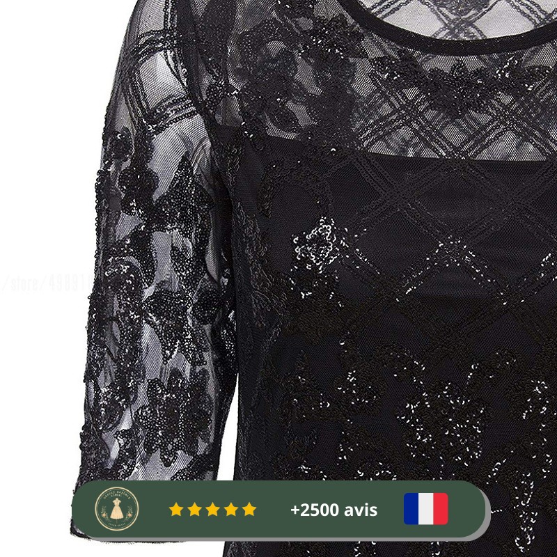Robe noire longue à paillettes de soirée des années 20 – Image 4