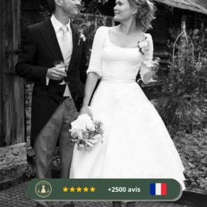 Robe trapèze mi-courte blanche de mariée des années 20