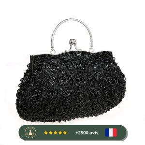 Sac style années 30 noir perlé pour femme