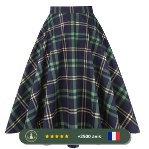 Jupe années 30 à carreaux verts