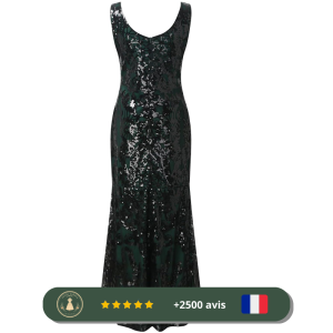 Robe longue verte brillante des années 30 pour mariage