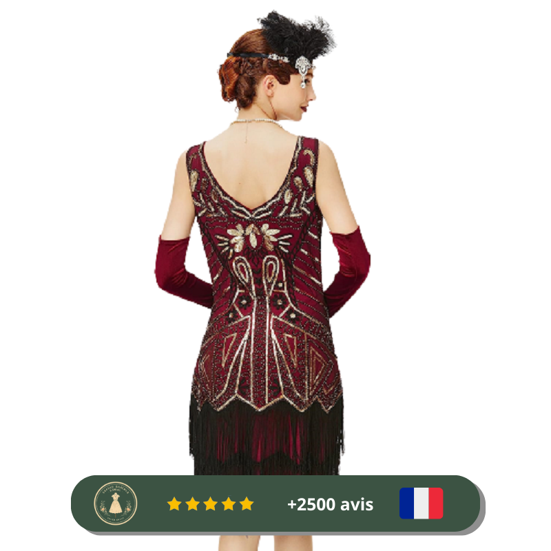 Robe de soirée courte style Gatsby rouge et dorée des années 20 – Image 4