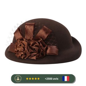 Chapeau cloche femme années 30 marron à motif floral