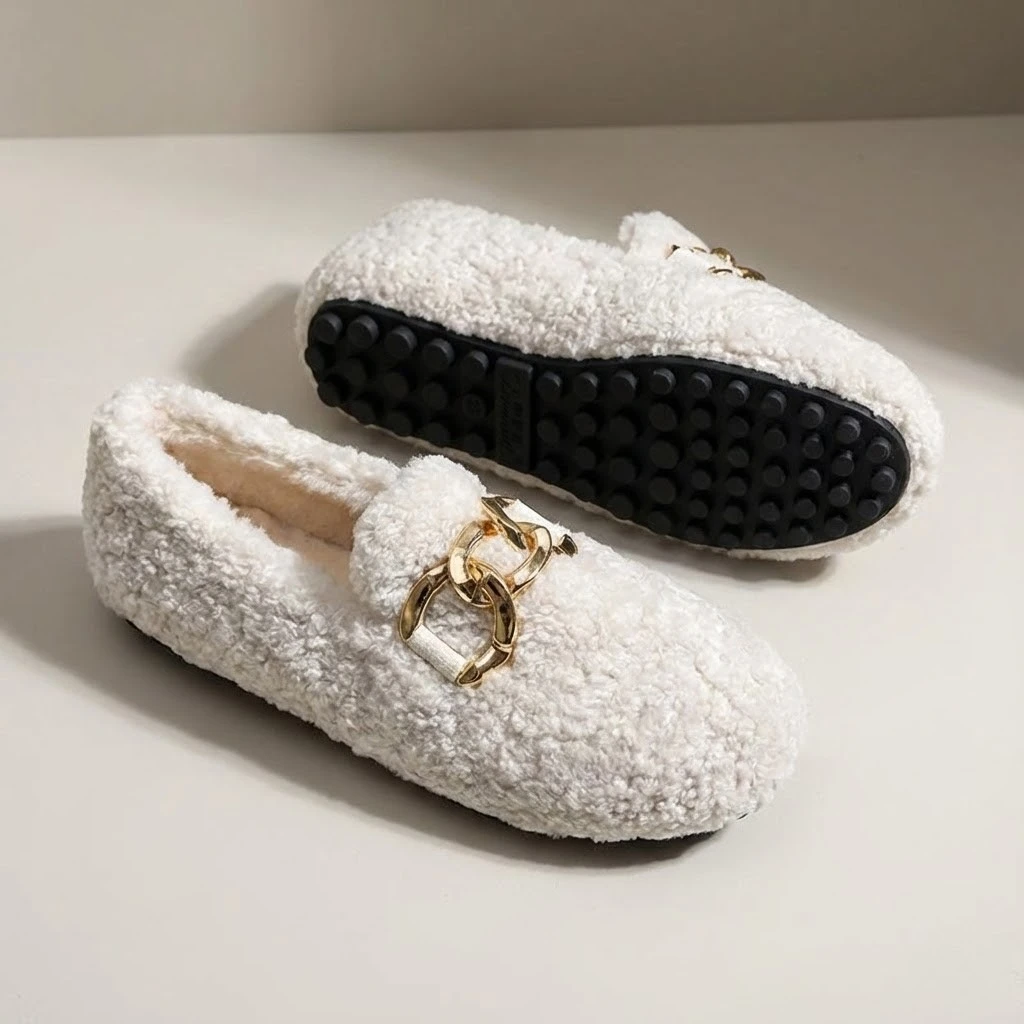 Mocassin Femme Hiver Fourré en Laine