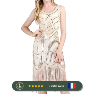 Robe beige à paillettes des années 20