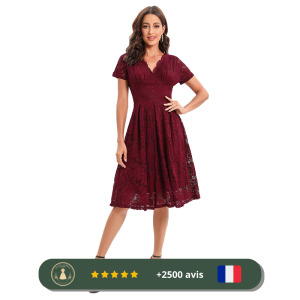 Robe rouge froncée en dentelle années 20
