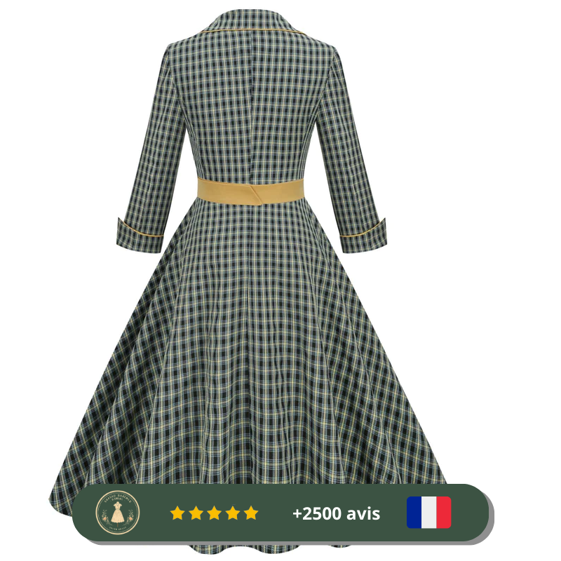 Robe années 30 trapèze à carreaux jaunes et noirs – Image 4