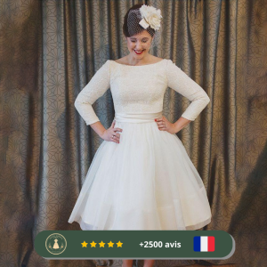 Robe courte en dentelle de mariée des années 30