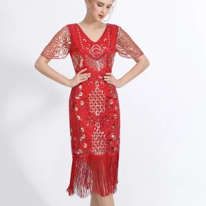 Robe rouge mi-longue style des années 20