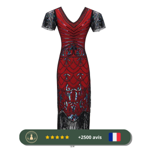 Robe rouge au style des années 20 avec manches évasées