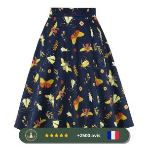 Jupe plissée à imprimé des insectes style années 30