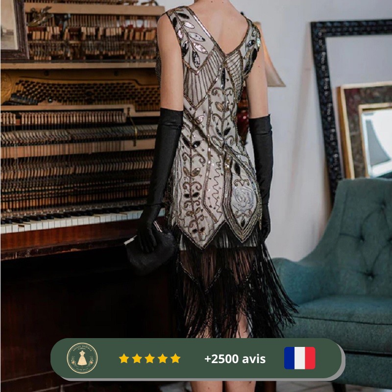 Robe de soirée noire et abricot inspirée du style Gatsby des années 20 – Image 3