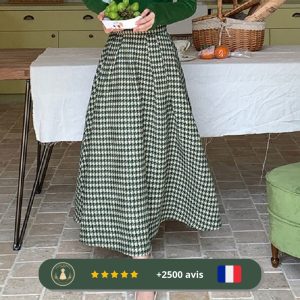 Jupe verte des années 30 à motifs de pieds de poule
