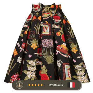 Jupe années 30 imprimé floral noir