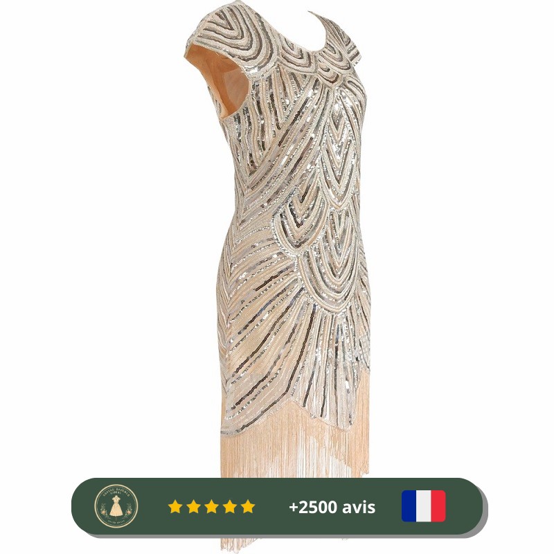 Robe de soirée à col rond et paillettes style Gatsby des années 20 – Image 3