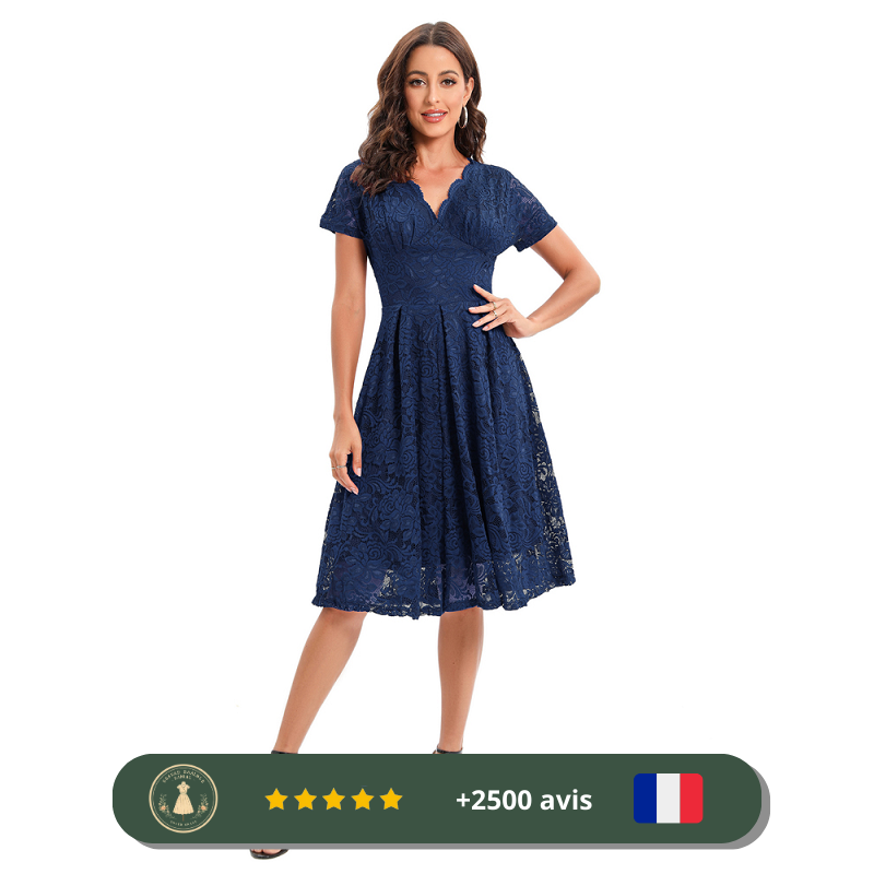 Robe bleue trapèze en dentelle inspirées des années 20