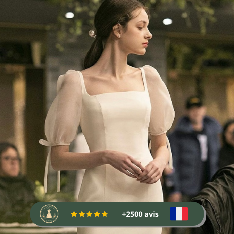 Robe de mariée beige Gatsby minimaliste des années 20 – Image 3