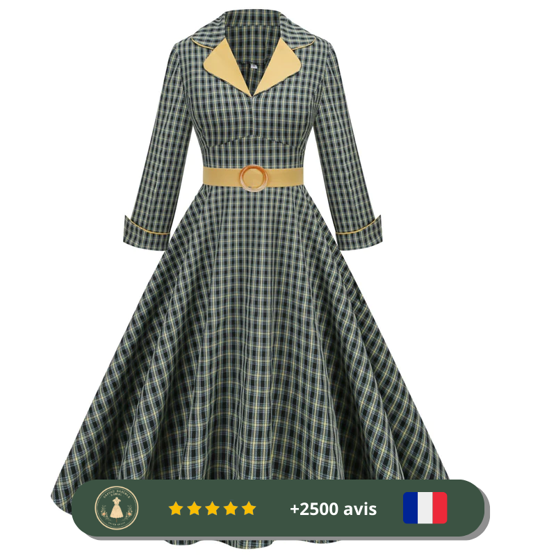 Robe années 30 trapèze à carreaux jaunes et noirs – Image 2