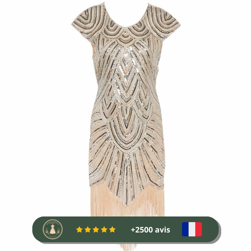 Robe de soirée à col rond et paillettes style Gatsby des années 20 – Image 2