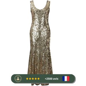 Robe longue dorée brillante des années 30 pour mariage