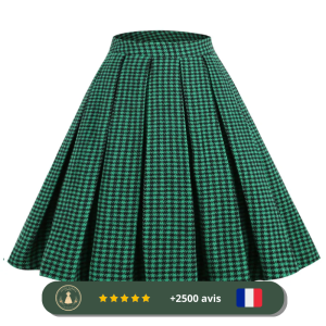 Jupe verte à motifs de pied de poule des années 60