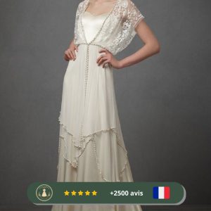 Robe de mariée beige en mousseline des années 20