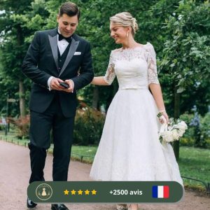 Robe de mariée blanche avec dentelle des années 20