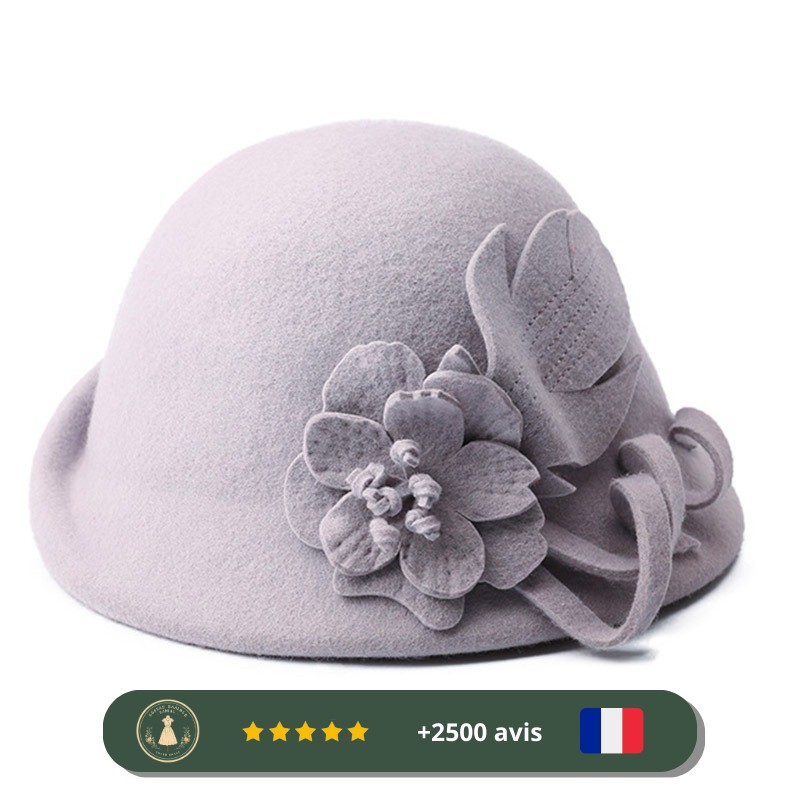 Chapeau gris en laine à motif de fleur années 20 – Image 2