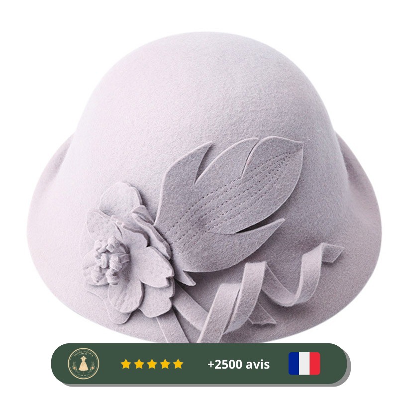 Chapeau gris en laine à motif de fleur années 20 – Image 3