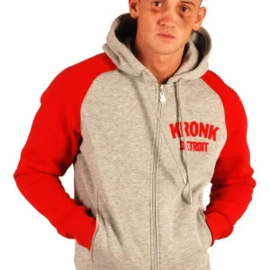 Sweat à capuche zippé Kronk Detroit - Gris/Rouge