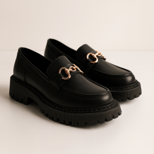 Mocassins Cuir Femme à Chaîne Dorée