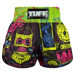 TUFF High-Cut Retro Muaythai Shorts - Neon Graffiti