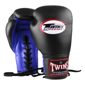 Twins Lace Up Boxing Gloves - Black/Blue
